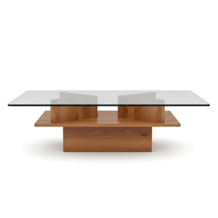 Wervona Modern Glass and Wood Coffee Table Minimalist Living Room Centerpiece